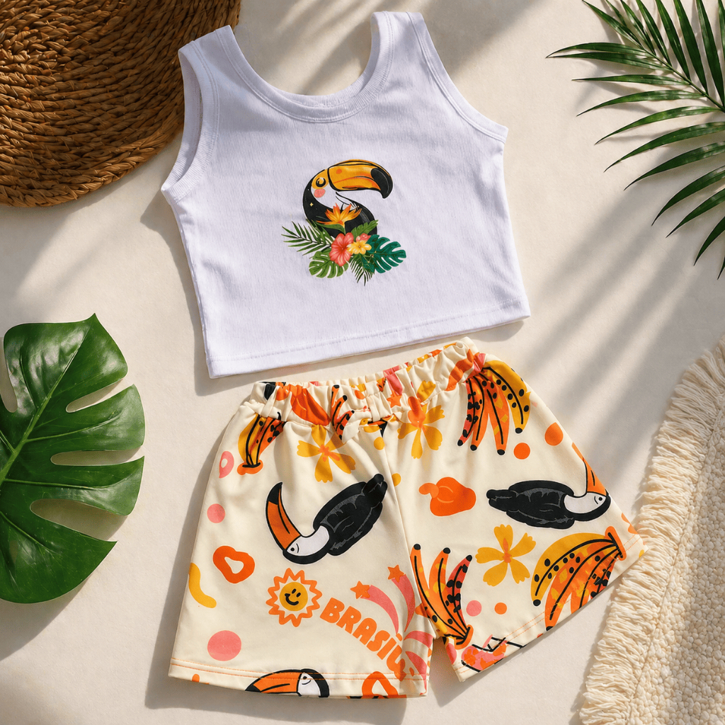 Conjunto Tropical Menina Verão Roupa Infantil Estampas Exclusivas
