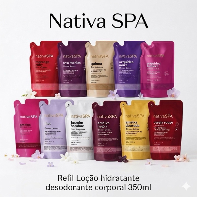 O Boticário Nativa SPA Refil Hidratante Ameixa, Cereja, Jasmin, Lilac, Morango, Orquídea Lumiere/Noire, Quinoa, Uva Merl