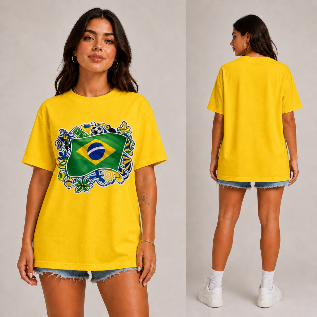 Camisa Camiseta Feminina Blusa Estilosa Copa do Mundo Brasil Futebol Verde Amarelo Lançamento