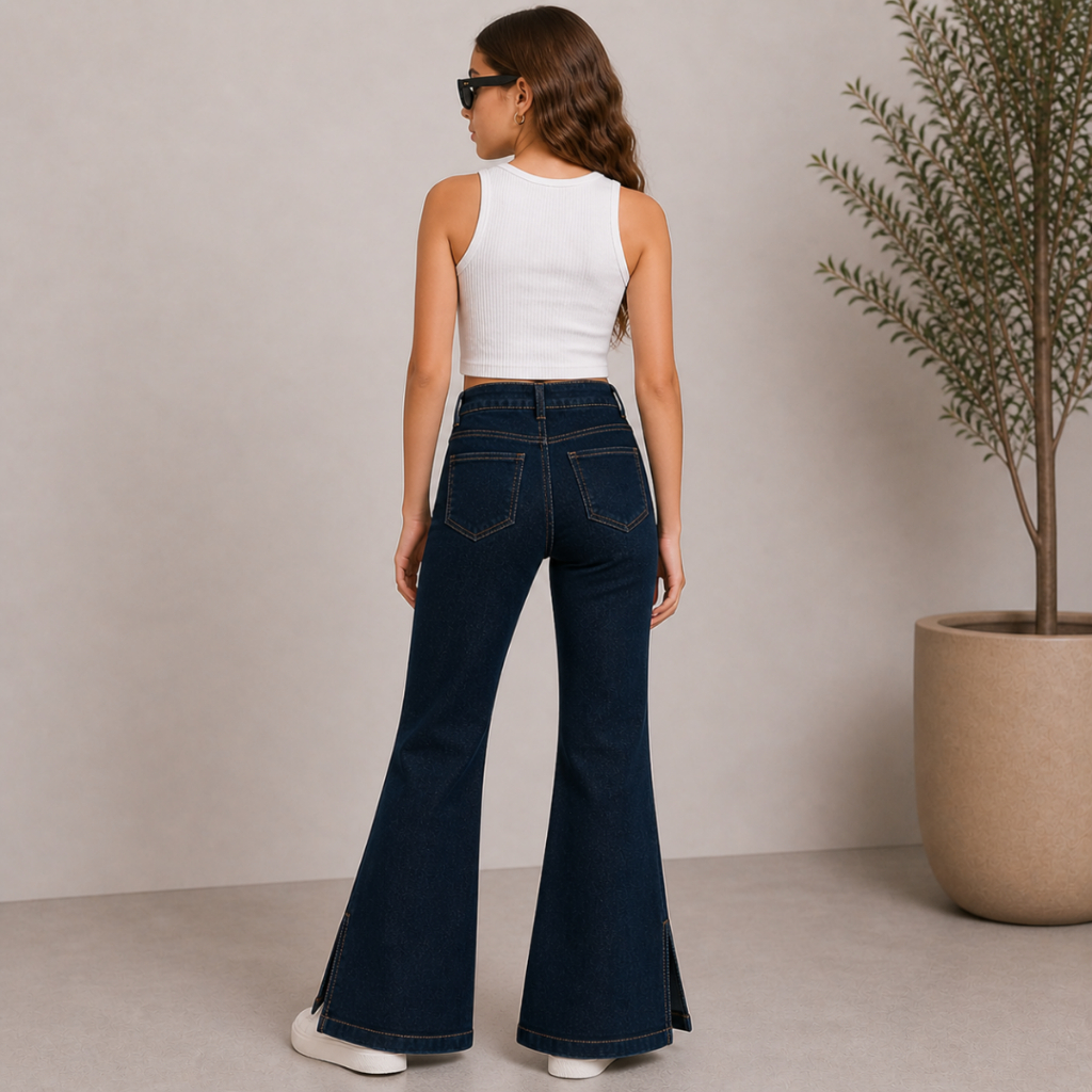 Calça Jeans Flare Infantil Juvenil Wide Leg Boca de Sino Estilo Fashion do 4 ao 16 — imagem 2 de 2