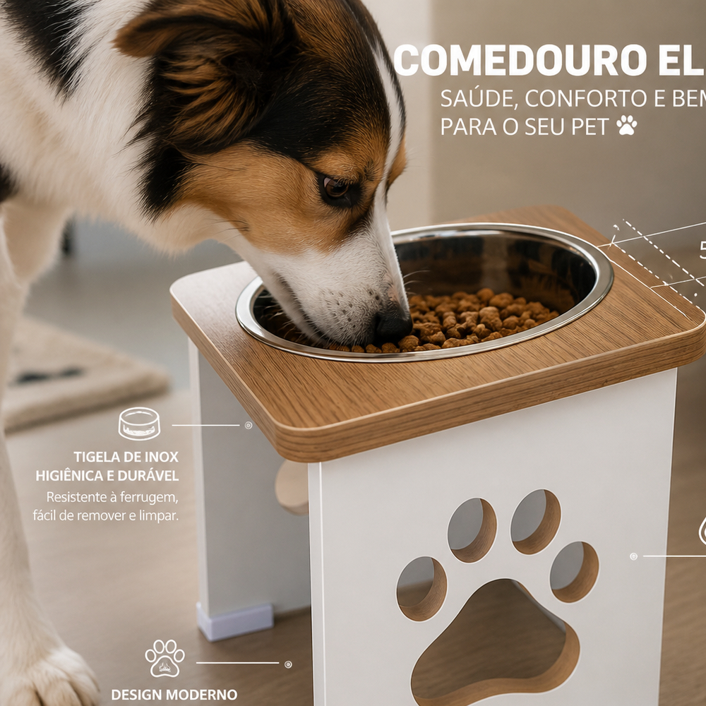 Comedouro Bebedouro Cachorro Grande Elevado Ergonômico PET MDF 20/25/30cm