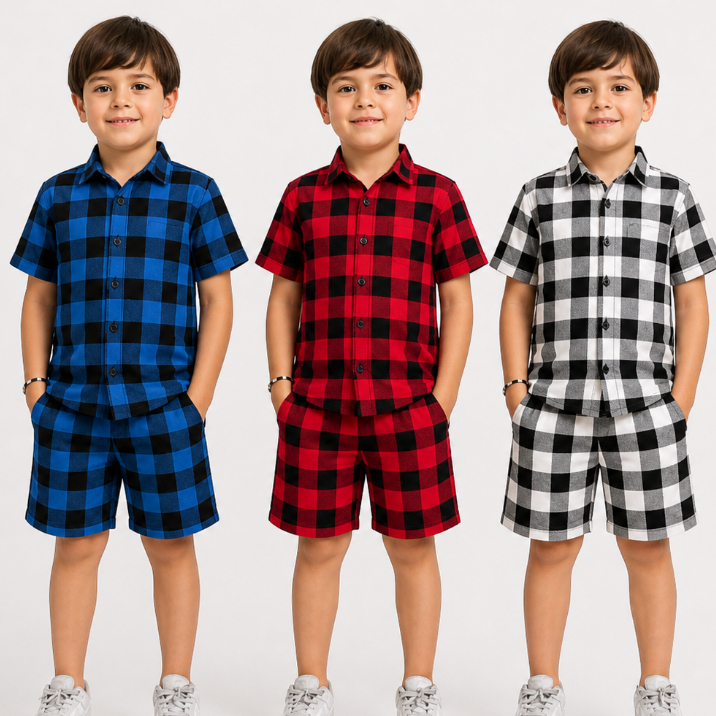 Conjunto Infantil Xadrez Menino Camisa Manga Curta e Shorts Estilo Mauricinho Festa Junina