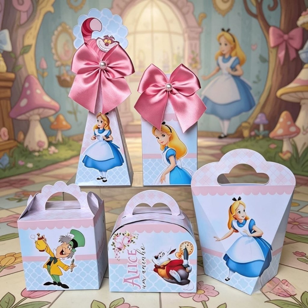 Kit Personalizados ALICE NO PAÍS DAS MARAVILHAS Pegue e Monte Caixinhas Lembrancinhas Festa Infantil Aniversário