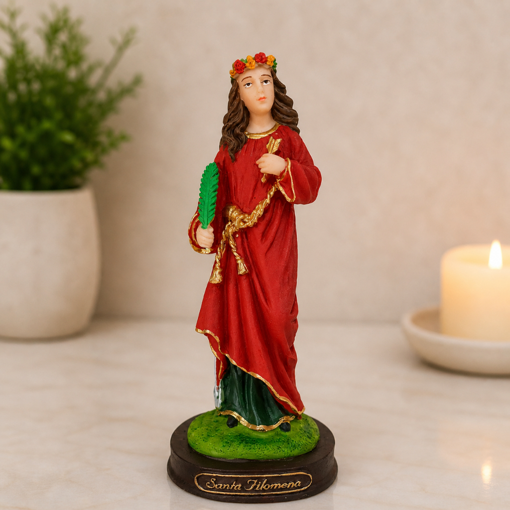 Imagem Santa Filomena 15 Cm Resina Pintada à Mão Santa Católica Casos Impossíveis Milagres Fé