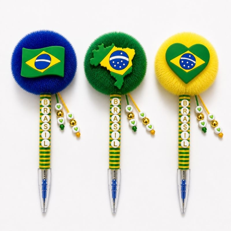 Caneta Personalizada Nome Copa do Mundo Brasil 2026 Caneta Fofa Pompom Presente Criativo Lembrancinha Empresa