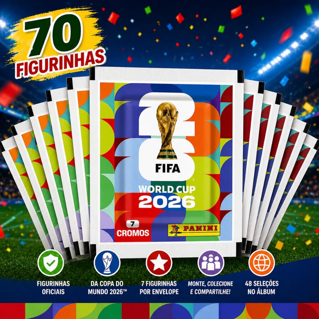 Copa Do Mundo Fifa 2026 - Kit C/ 10 Envelopes (70 Cromos) Figurinha Album Copa Do Mundo Fifa 2026 Panini -Pronta Entrega