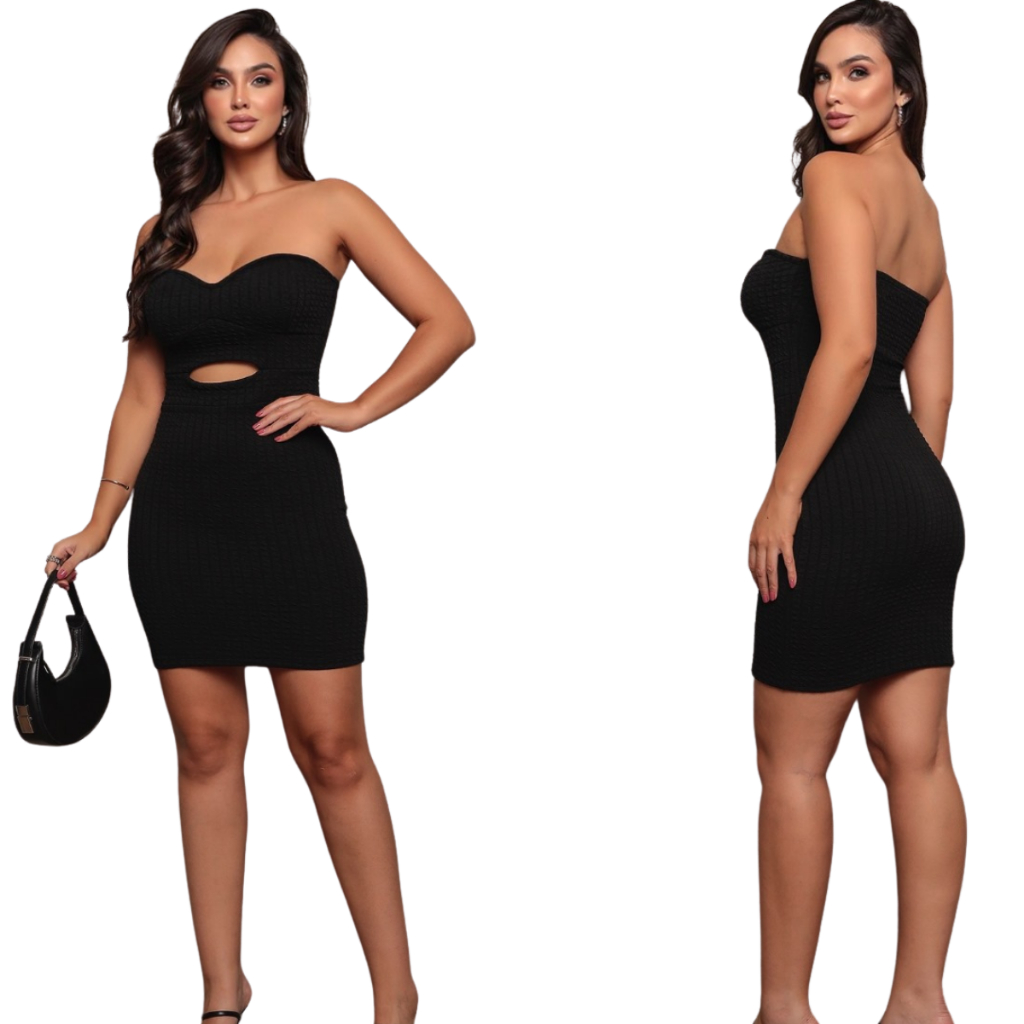 Vestido de Festa Curto PATY Tubinho Sem Alças com Recortes Modernos, Estilo Bolha Paty Clube Gringa, Roupa de Verão para