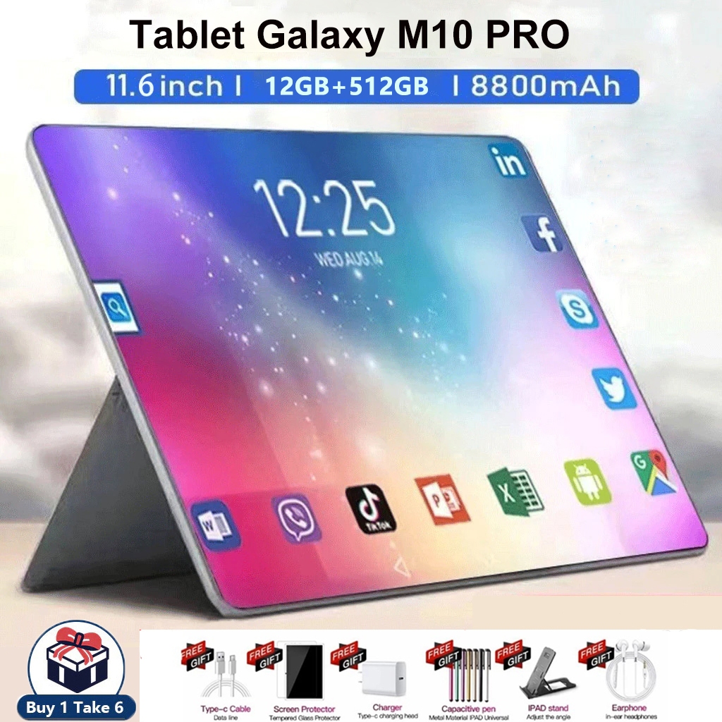 Tablet M10PRO Android 13 512GB 12GB RAM5G WiFi Bluetooth Fones de Ouvido Tela11.6HD