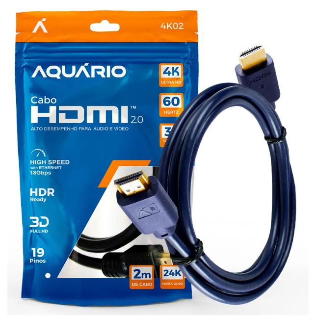 Cabo HDMI 2.0 4K Aquário 2m 3m 5m 10m Ultra HD 60Hz Blindado Gold TV PS5 Xbox