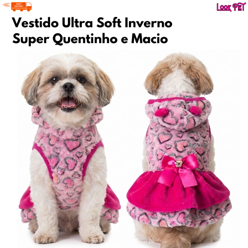 Vestido Pet Inverno Ultra Soft para Cachorro e Gato Roupa Quente Macia Estampas Sortidas
