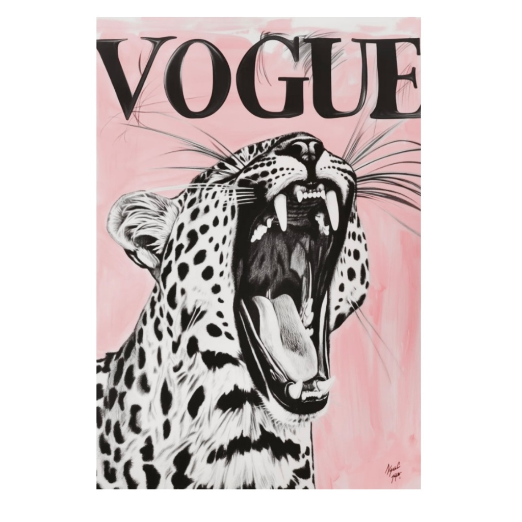Quadros decorativos Onça Pintada Vogue Rosa Estética Capa de Revista (1 peça)