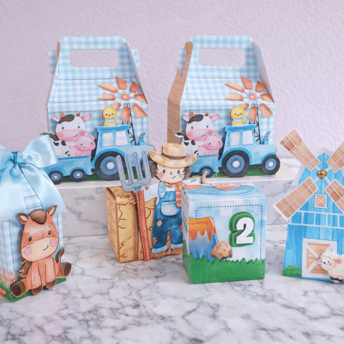 PEGUE E MONTE|Kit Festa Personalizado| FAZENDINHA | Caixinhas Lembrancinha para Aniversário - SEMIMONTADAS