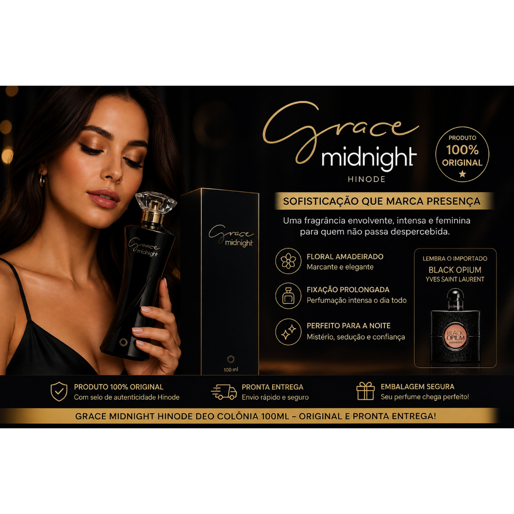 Perfume Grace Midnight Hinode 100ml Original Feminino | Pronta Entrega