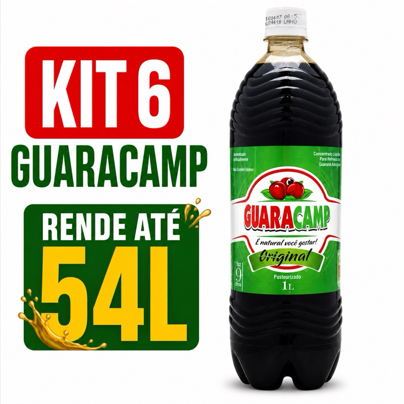Kit 6 Guaracamp 1L Concentrado Rende Até 54L Econômico Família