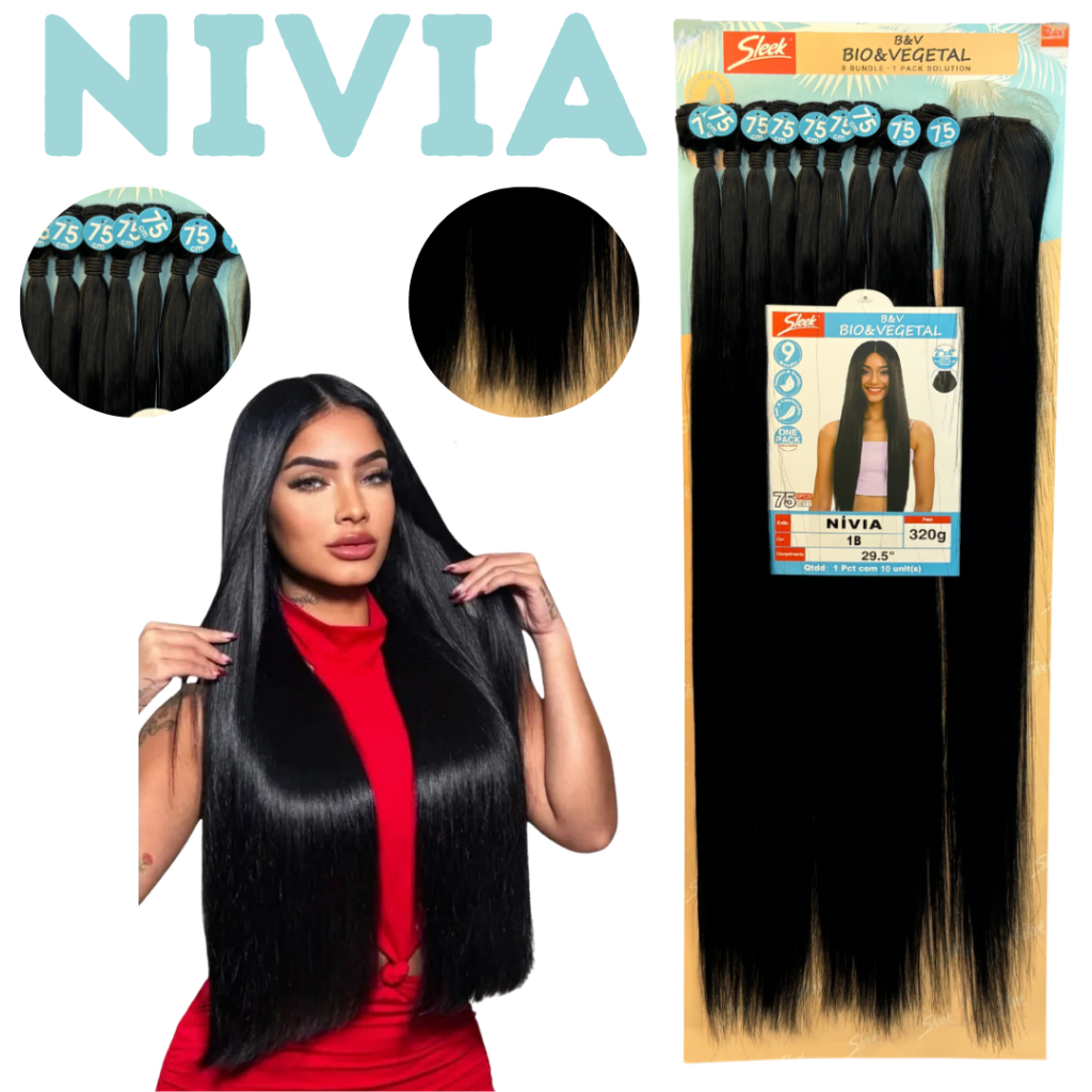 Cabelo Liso Bio Vegetal Nivia Sleek Pacotão 320g Com Volume + Closure Human Hair