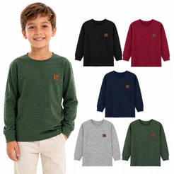 Kit 3 Camisetas Manga Longa Infantil Menino Básica Lisa em malha JET Tamanho 1 ao 14