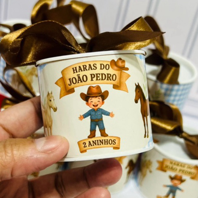 Kit Tubolata Personalizada 5x6cm com Laço – Lembrancinha Festa Infantil, Aniversário, Cowboy, Boiadeira, Haras, Peão
