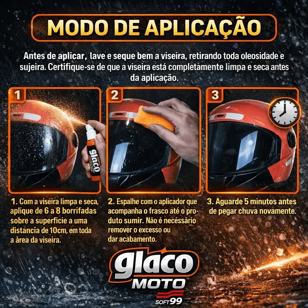 Glaco Moto 20ml Rende 50 Viseiras Repelente De Água Para Capacete — imagem 2 de 2