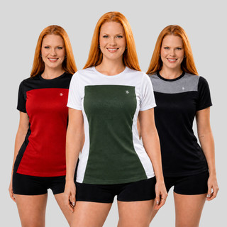 Kit 3 Blusas Dry Fit Feminina Academia Fitness Camiseta Esportiva Corrida Caminhada Treino Dia a Dia