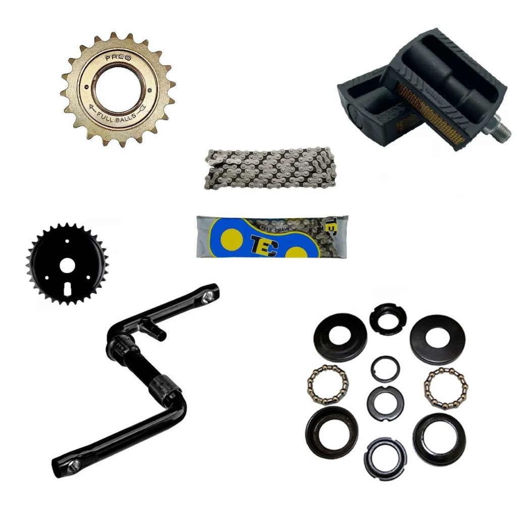 Kit Bike Aro 16 Corrente + Catraca + Coroa + Jogo Centro Esfera + Pedal Mirim Preto + Pedivela