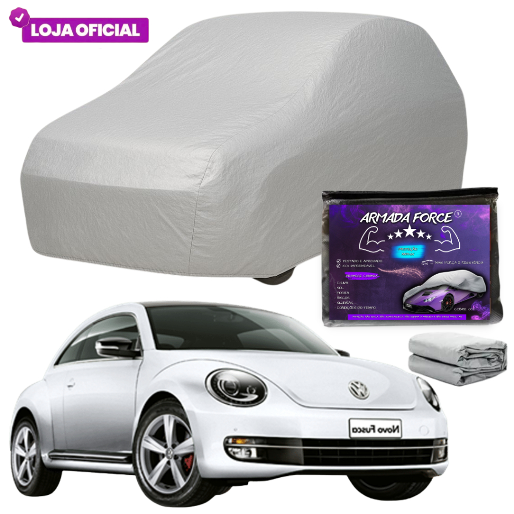 Capa Cobrir Carro Novo Fusca ARMADA FORCE Sem Forro 100%Impermeável Protege Sol Chuva Poeira Anti-UV