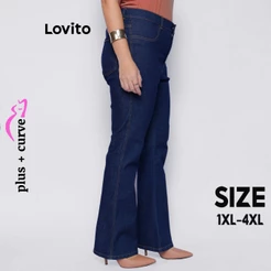 Lovito Plus Size Calça Jeans Flare Básica JNB1097BRL1127