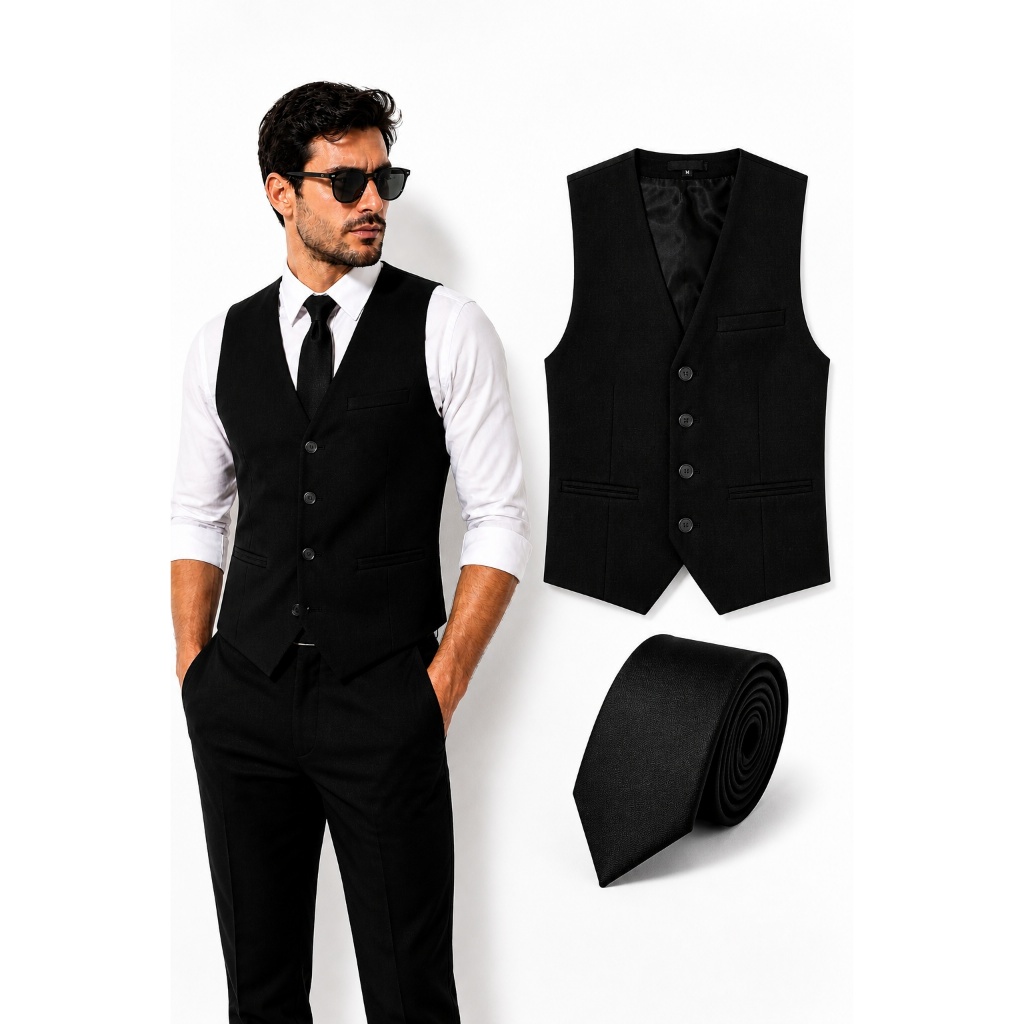 🔥Colete Social Masculino Slim+ Gravata. 4 Botões com Regulagem Elegante Casamento Festa