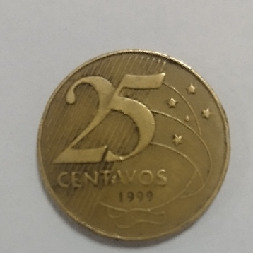 1 Moeda de 25 centavos doAno de 1999, com esfinge de Marechal deodoro da Fonseca, muito colecionável e rara.