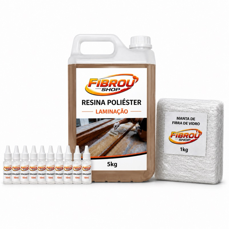 Manta Fibra De Vidro 1Kg + Resina 5 Kg  + 10 catalisadores de 10ml