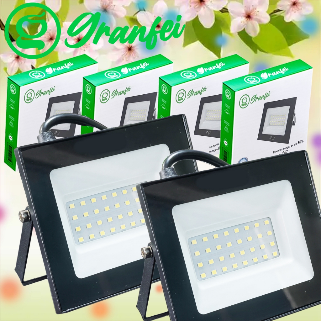 Mini Refletor Holofote Led 50w Slim Bivolt Branco 6500k Ip65 Area Externa Jardim Casa Campo BZA