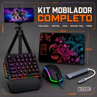 Kit Mobilador One Hand Gamer Completo Para Celular Com Teclado + Mouse Gamer Led RGB