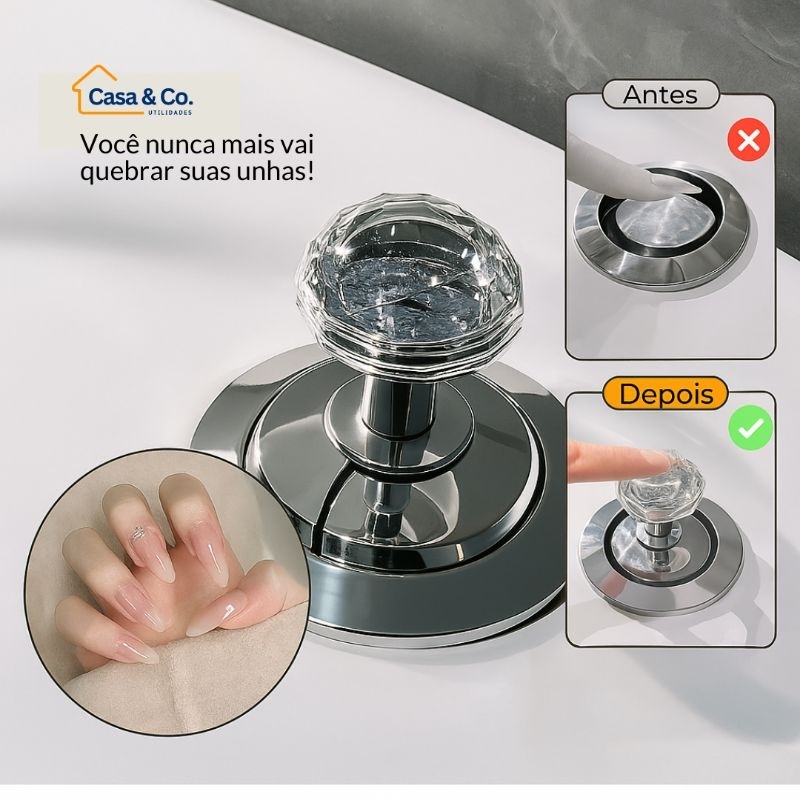 Botão de Descarga Diamante 20mm Fita Autocolante Evita Quebrar Unhas Fácil de Pressionar