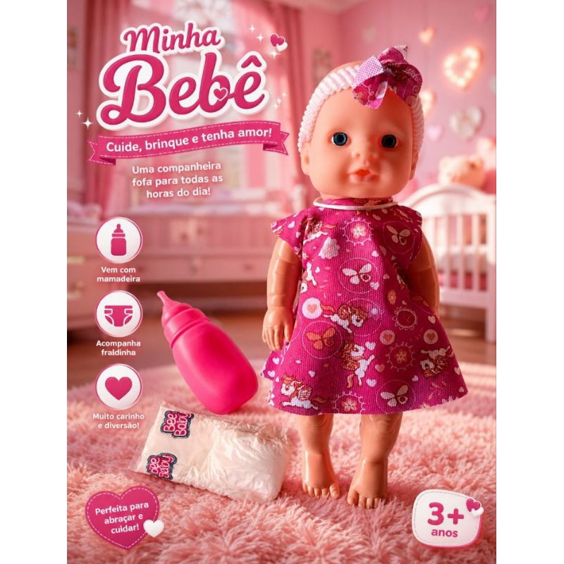 Boneca Paty Faz Xixi Bee Toys Com Mamadeira  E Fraldinha, Bebe Agua e faz Xixi de Verdade