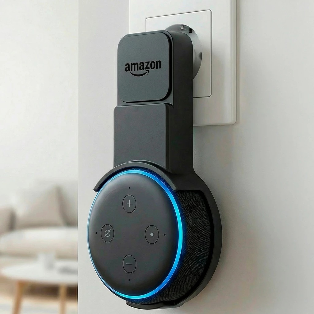 Suporte de Tomada para Alexa Echo Dot 3 | Instalação Fácil, Organizador de Cabos e Design Moderno Minimalista