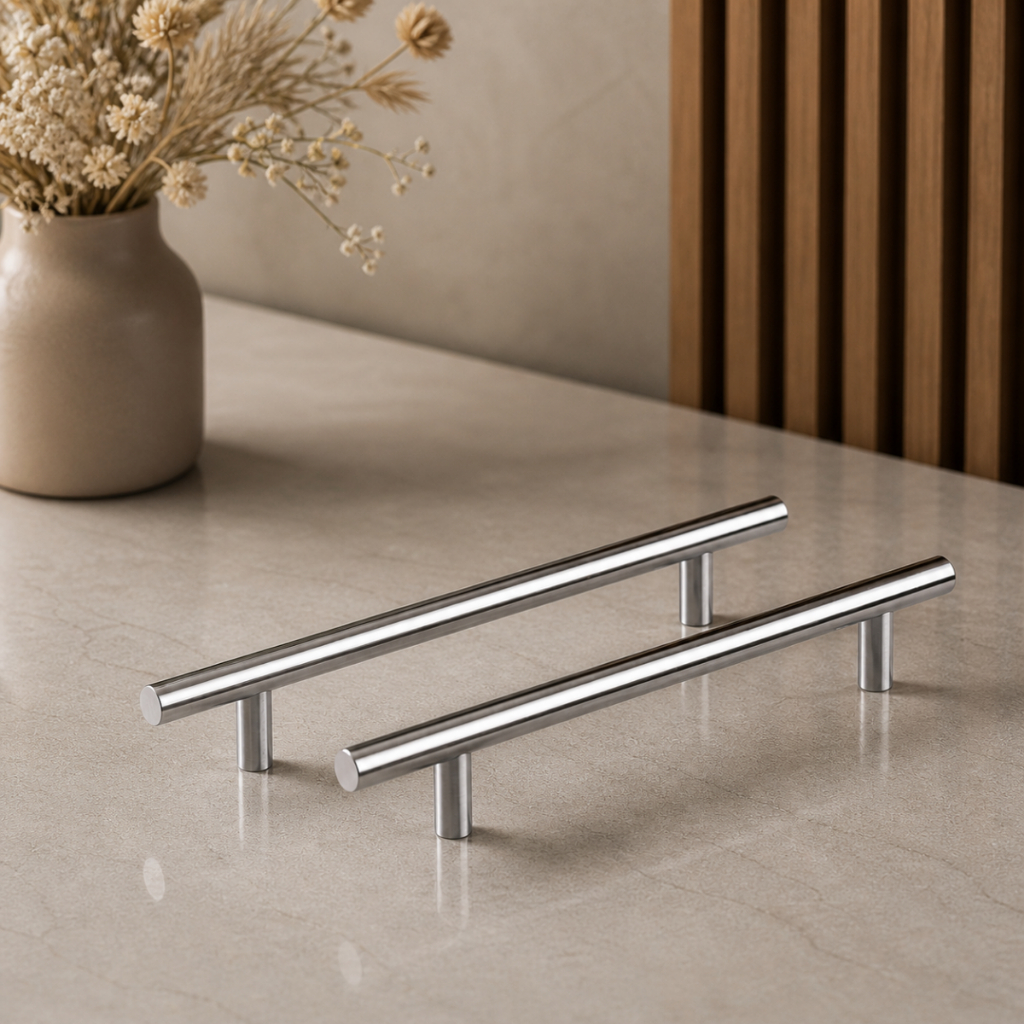 Kit 02 Puxadores Tubular Haste Aço Inox 96mm Gavetas Portas