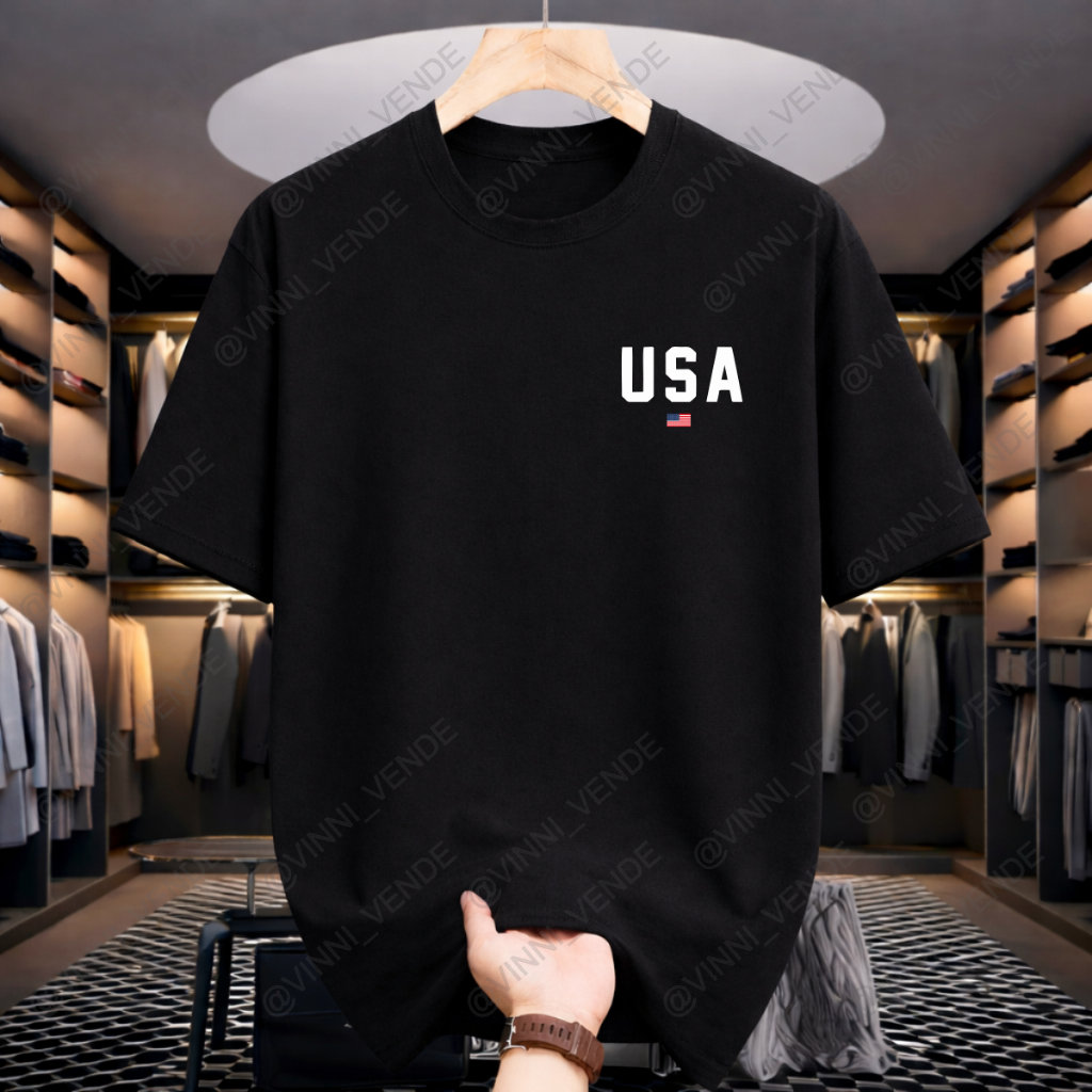 Camiseta Masculina Estampa De Letras USA Lançamento Camiseta Básica Casual 100% Algodão