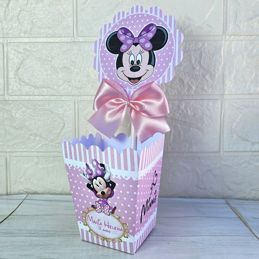 Kit Centro de Mesa Minnie Rosa Personalizado | Lembrancinha Festa Infantil | Enfeite Mesa Cachepo