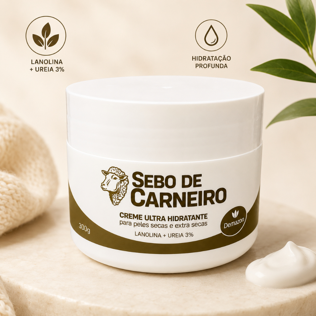 Creme Sebo de Carneiro Lanolina + Ureia 300g Demazon Pele Seca e Ressecada