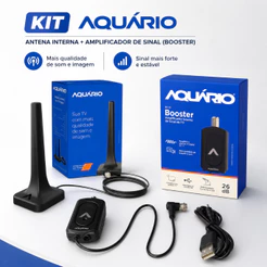 KIT ANTENA DIGITAL AQUARIO DTV-200 + AMPLIFICADOR DE SINAL ANTENA BOOSTER BT-26 + CABO 2.5M HDTV 4K