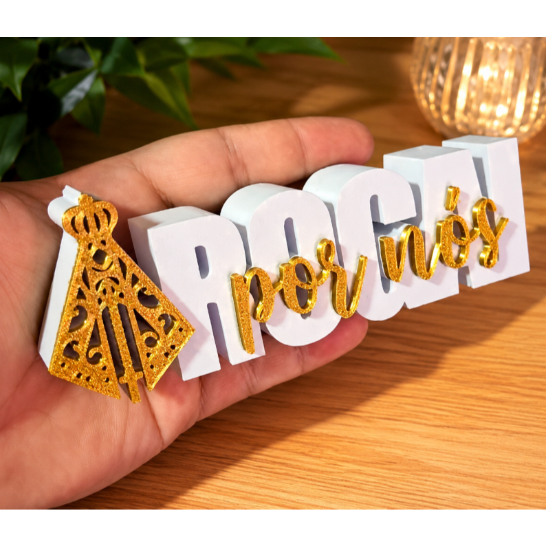 Letreiro Decorativo ROGAI por Nós Nossa Senhora Aparecida | Decoração Religiosa - Placa Decorativa