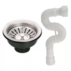 Kit Válvula Americana Inox 3.1/2 com Cestinha e Sifão Flexível Branco