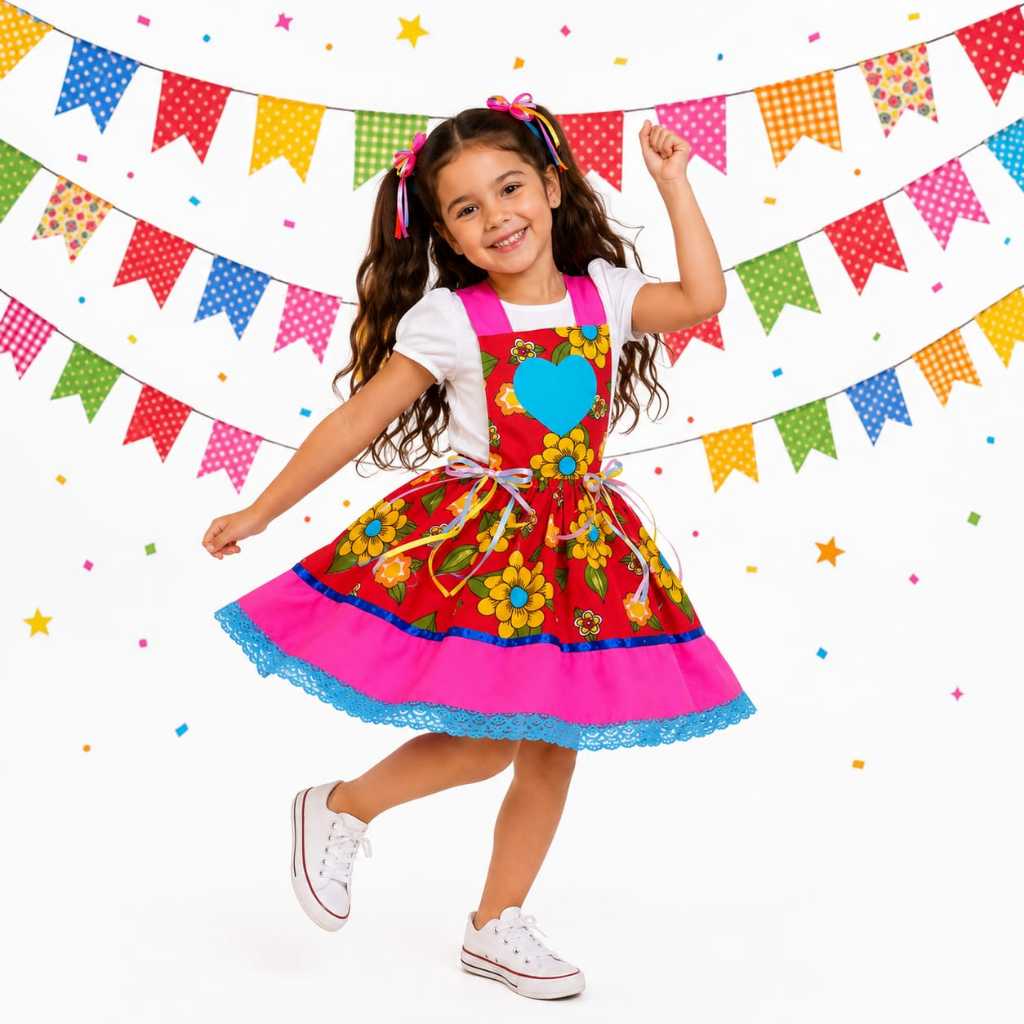 Vestido Caipira Infantil Menina Festa Junina junino bebes Barato Estampado