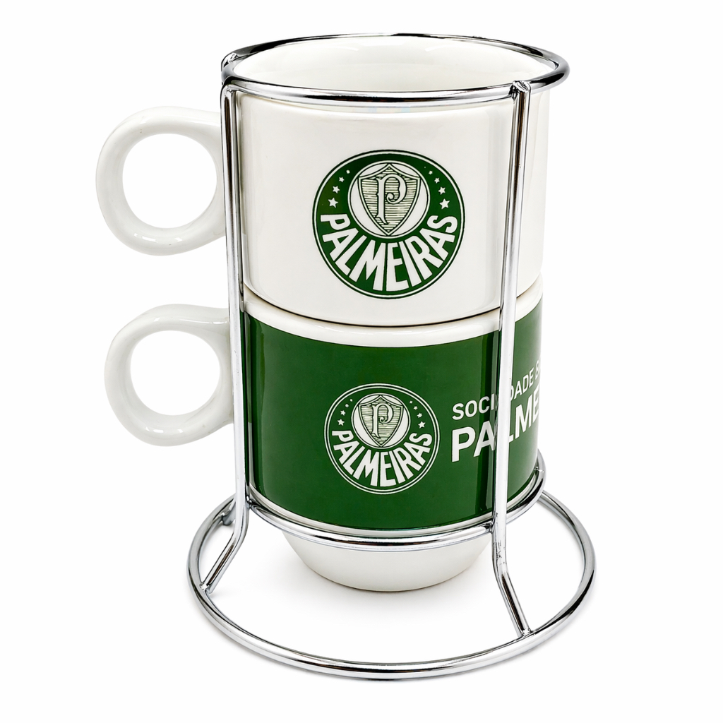2 XÍCARAS EMPILHÁVEIS PORCELANA OFICIAL PALMEIRAS