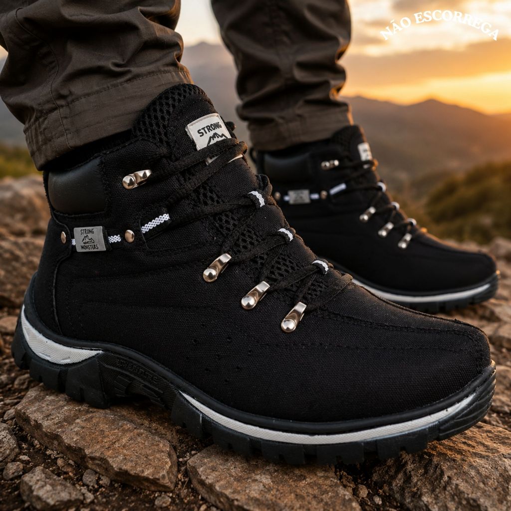 Bota Masculina  Coturno Adventure  Bota Trabalho Lona Reforçada Sola Borracha.