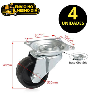 Kit 4 Rodinhas Para Moveis Rodizio Giratório Roda Antiruido 3cm Reforçada Altas Cargas 40mm