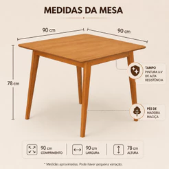 Mesa de Jantar Évora 4 Lugares Madeira Maciça Tampo Mel Compacta Moderna e Resistente
