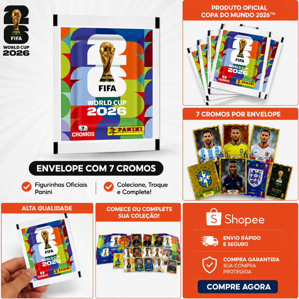Figurinhas Oficiais Copa do Mundo 2026 Panini – Envelope com 7 Cromos