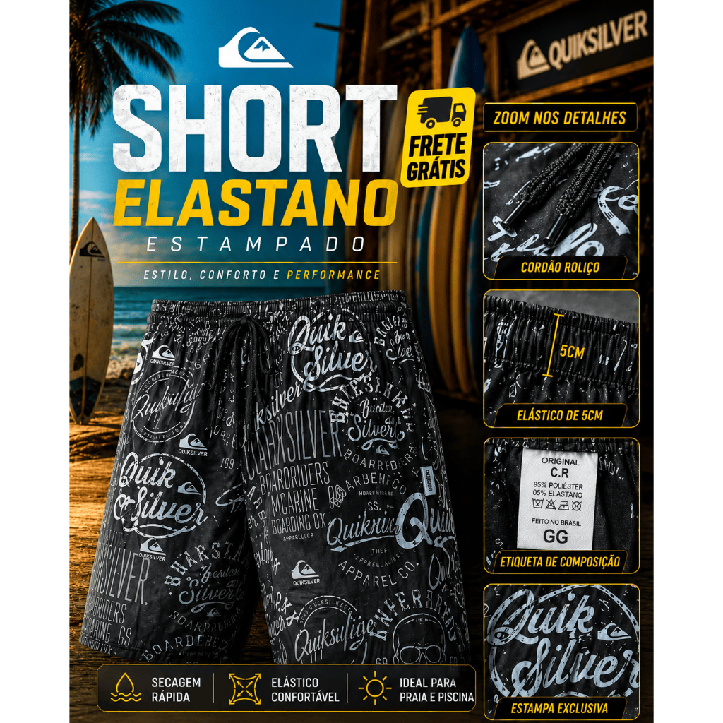 KIT 3 SHORTS MASCULINO TACTEL COM ELASTANO ESTAMPADO, BERMUDA TECIDO LEVE SECAGEM RAPIDA, TREINO, PISCINA, DIA A DIA