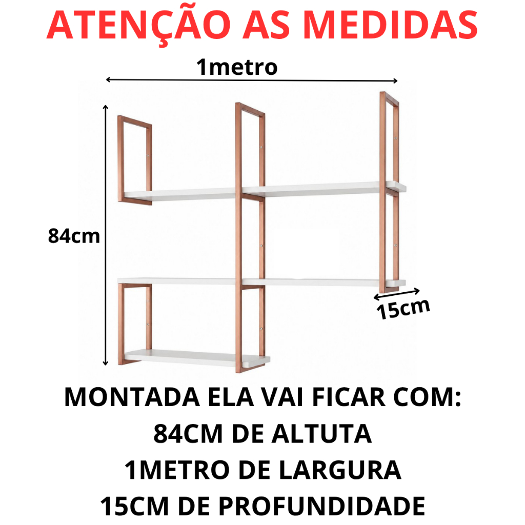 Prateleira Nicho Estilo Industrial Moderna Resistente Cobre
