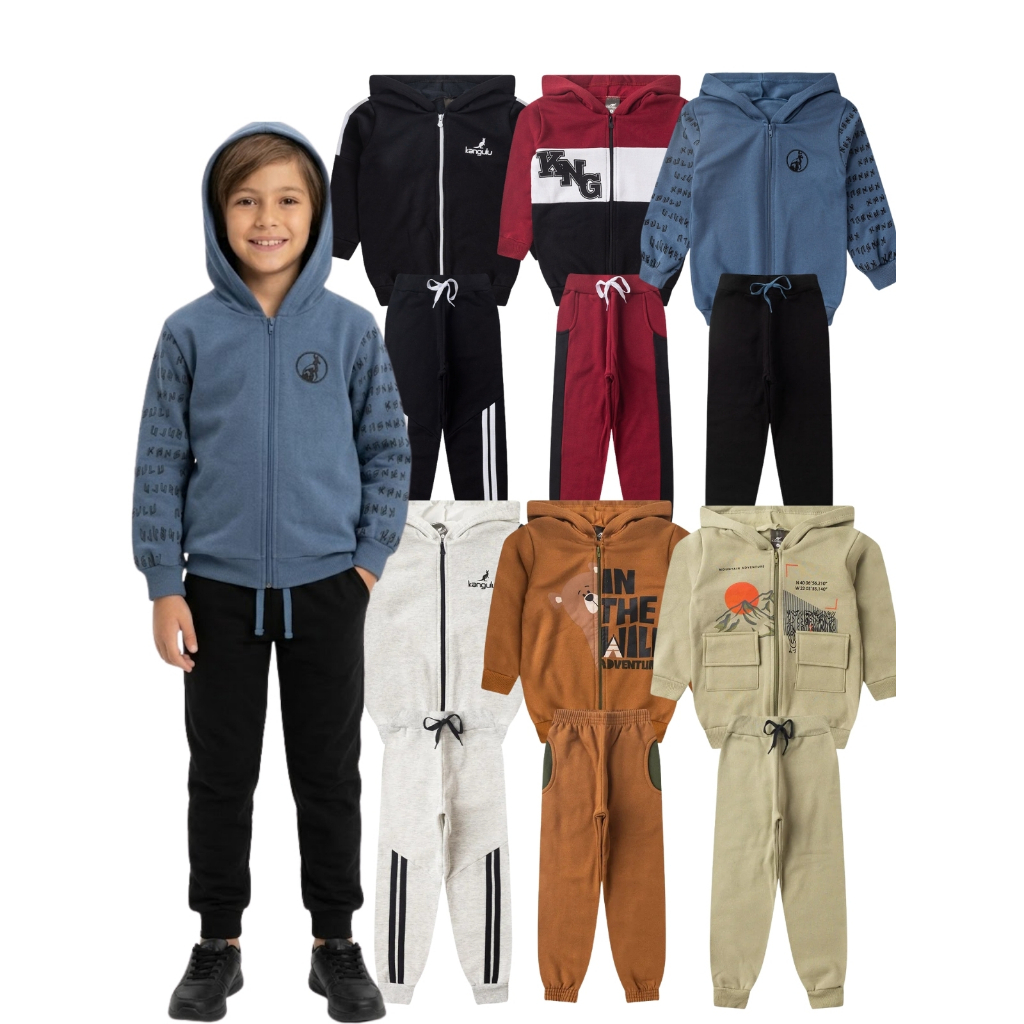 Kit 6 Peças Conjunto Infantil Menino Moletom Peluciado 3 Casacos + 3 Calças 1 ao 12 Anos Sortido